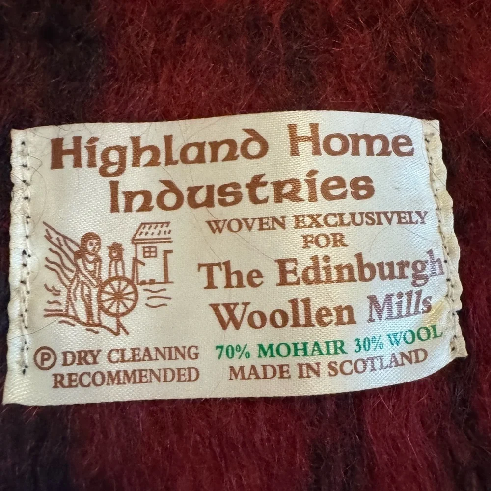 Scottish Scarf Highland Home Industries Mohair & Wool Red & Green Plaid Scarf
